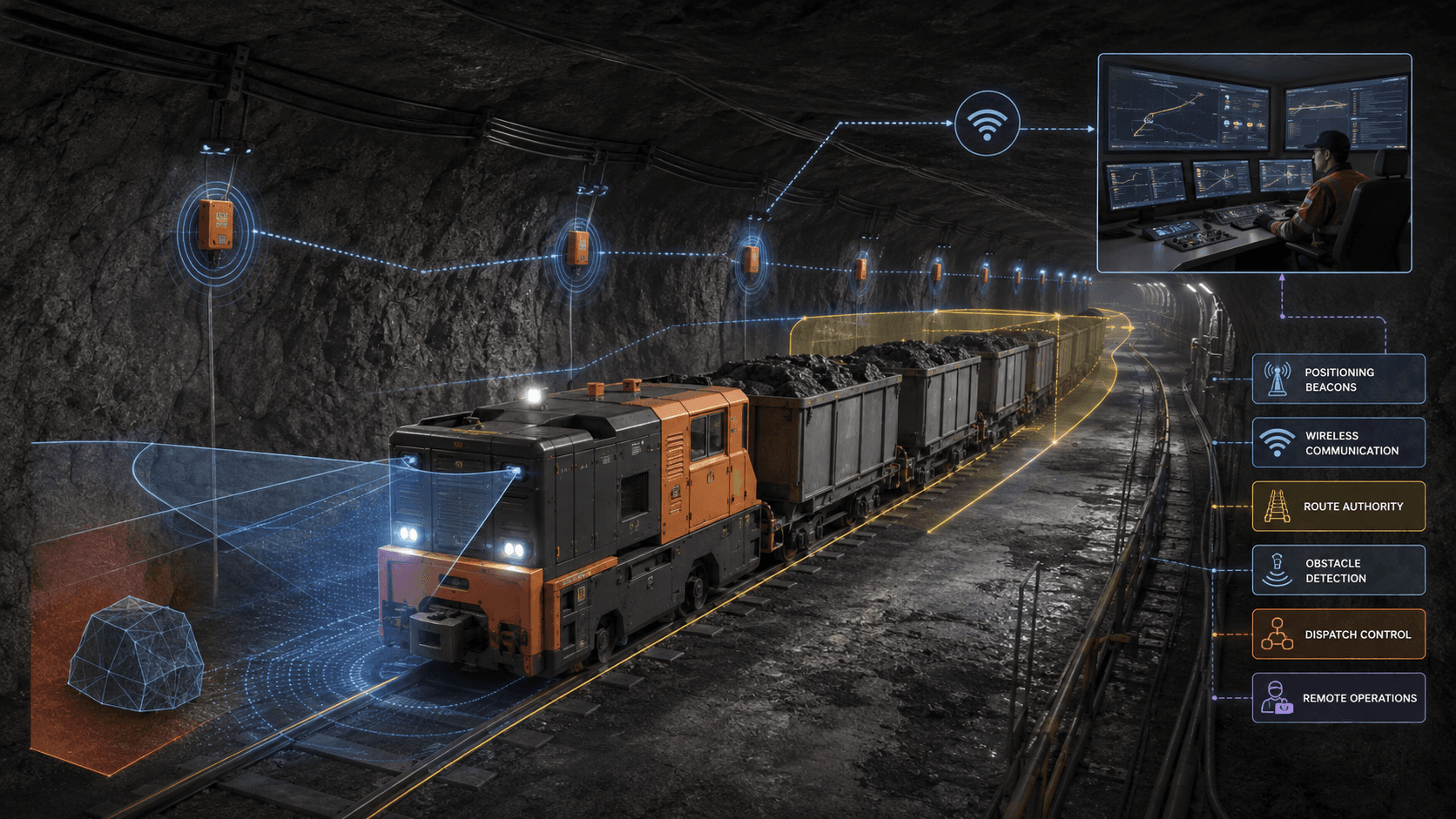 Conceptual autonomous underground electric locomotive haulage architecture