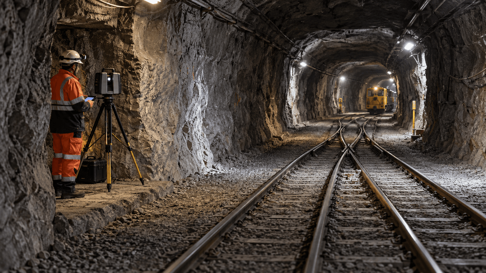 Generic mine surveyor using a scanner beside underground rail turnout