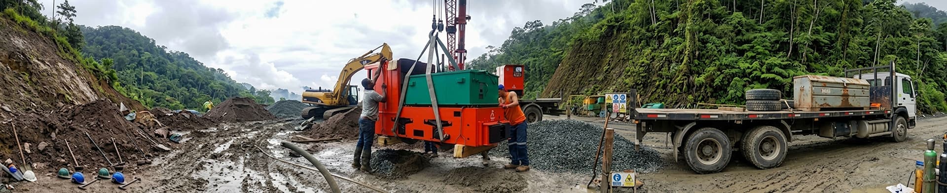 Techniker, die eine ShaoLi-Bergbaulokomotive auf einem Minenprojektgelände bearbeiten